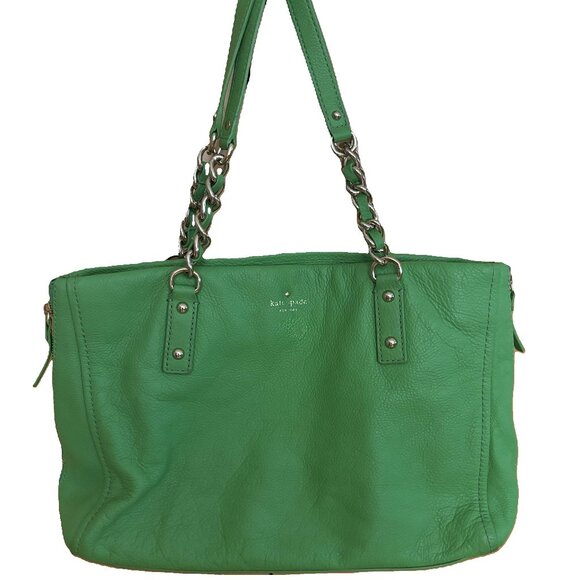Kate Spade Andee Leather Shoulder &Tote Bag w/ goldtone hardware  - bright green - Picture 1 of 14